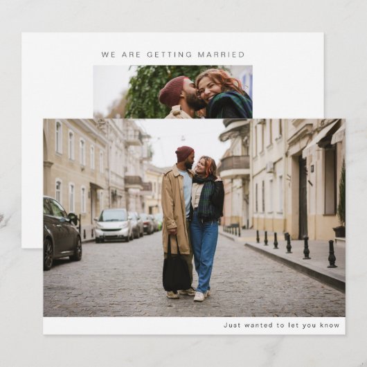 Modern minimalist Trendy Two Photo Wedding Save The Date (Voorkant / Achterkant)