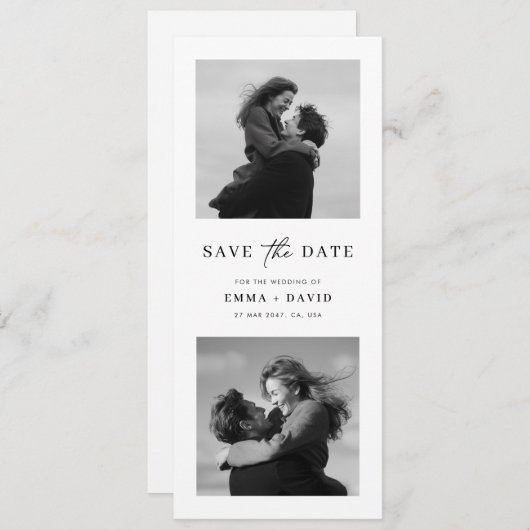 Modern Minimalist Two Photo Wedding Bookmark Save The Date (Voorkant / Achterkant)