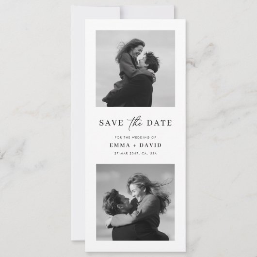 Modern Minimalist Two Photo Wedding Bookmark Save The Date (Voorkant)