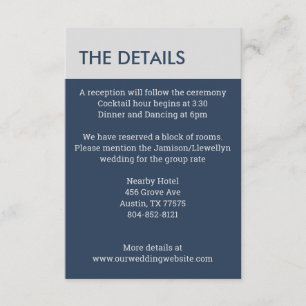Modern minimalist Typografie Navy Blue Gray Informatiekaartje