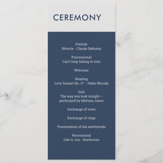 Modern minimalist Typografie Navy Blue Gray Programmakaart (Voorkant)