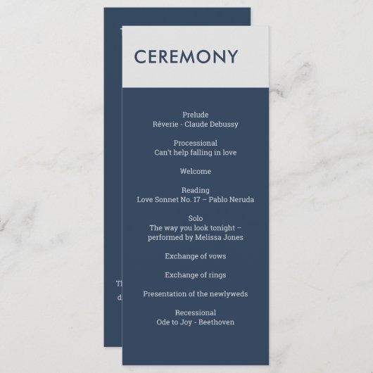Modern minimalist Typografie Navy Blue Gray Programmakaart (Voorkant / Achterkant)