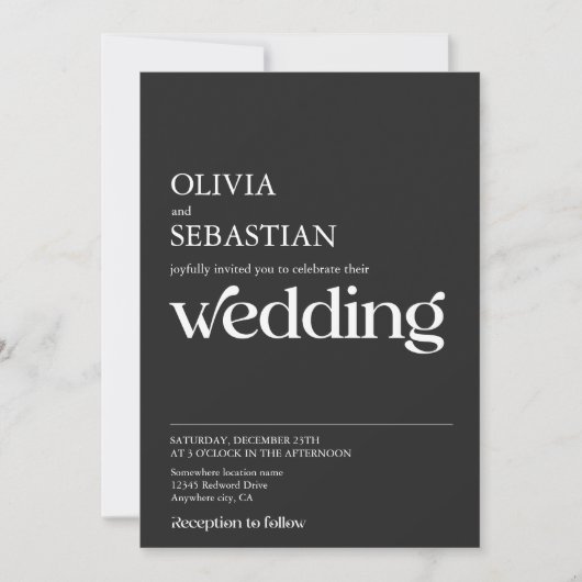 Modern minimalist Typography Black Wedding Kaart (Voorkant)