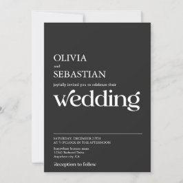 Modern minimalist Typography Black Wedding Kaart