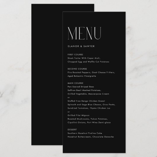 Modern minimalist Typography Black Wedding Menu (Voorkant / Achterkant)