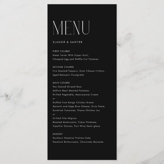 Modern minimalist Typography Black Wedding Menu (Voorkant)