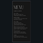 Modern minimalist Typography Black Wedding Menu<br><div class="desc">menukaart met moderne typografie. Personaliseer door datum en maaltijdkeuze toe te voegen. Deze minimalistische menukaart is ideaal voor bruiloften,  baby showers,  vrijgezellenfeesten,  verjaardagen en meer.</div>