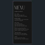 Modern minimalist Typography Black Wedding Menu<br><div class="desc">menukaart met moderne typografie. Personaliseer door datum en maaltijdkeuze toe te voegen. Deze minimalistische menukaart is ideaal voor bruiloften,  baby showers,  vrijgezellenfeesten,  verjaardagen en meer.</div>