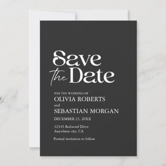 Modern minimalist Typography Black Wedding Save The Date (Voorkant)