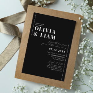 Modern minimalist Typography Black White Wedding Kaart