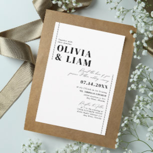 Modern minimalist Typography Black White Wedding Kaart