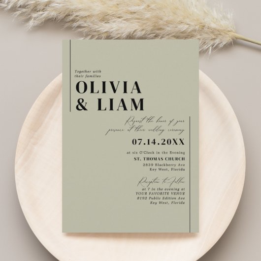 Modern minimalist Typography Green Sage Wedding Kaart