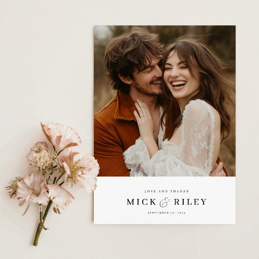 Modern minimalist Typography Photo Wedding Bedankkaart
