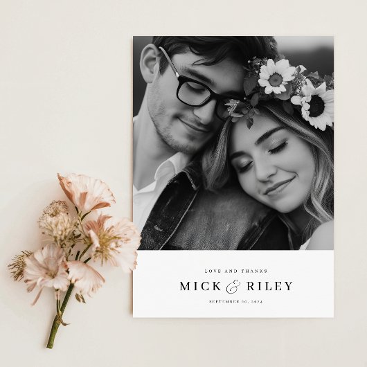 Modern minimalist Typography Photo Wedding Bedankkaart