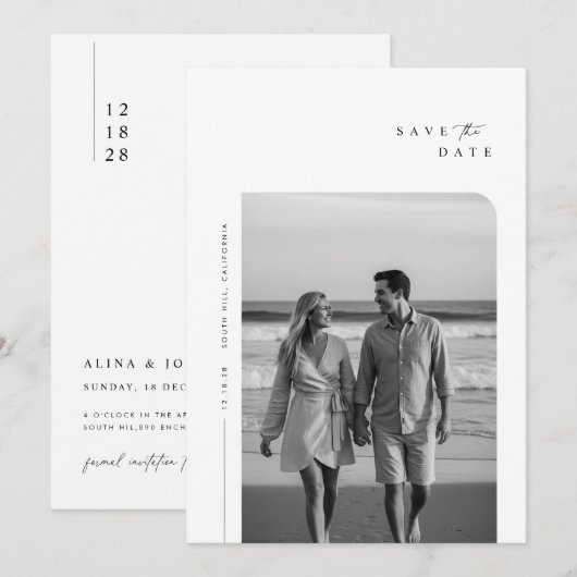 Modern minimalist Typography Photo Wedding Save The Date (Voorkant / Achterkant)