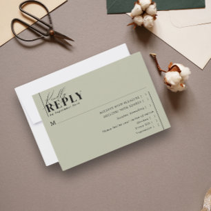 Modern minimalist Typography Wedding Green Meal RSVP Kaartje