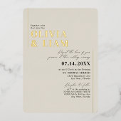 Modern minimalist Typography Wedding Taupe Gold Folie Uitnodiging (Voorkant)