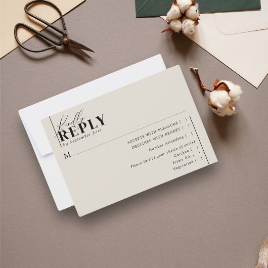 Modern minimalist Typography Wedding Taupe Meal RSVP Kaartje