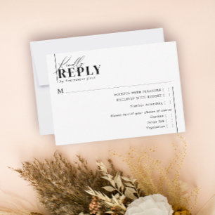 Modern minimalist Typography Wedding White Meal RSVP Kaartje