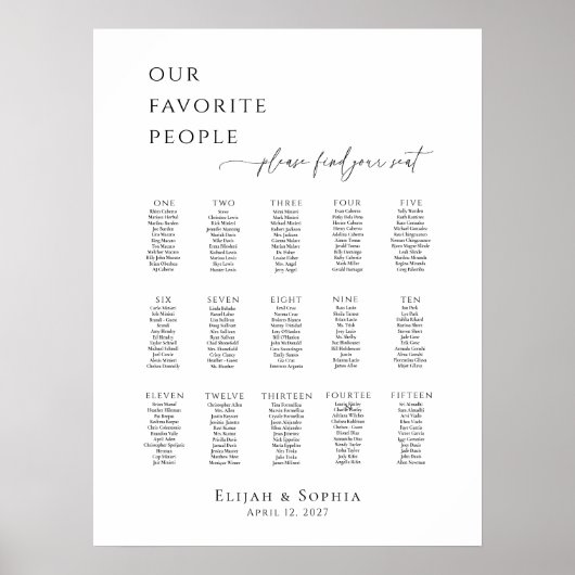 Modern minimalist up to 15 tables seating plan poster (Voorkant)