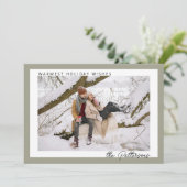 Modern Minimalist Warm Sage Green Photo Christmas Feestdagenkaart (Staand voorkant)