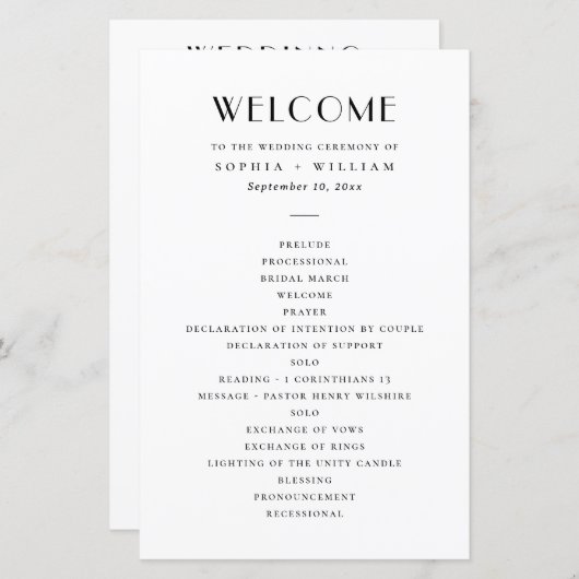 Modern Minimalist Wedding | Black & White Program (Voorkant / Achterkant)
