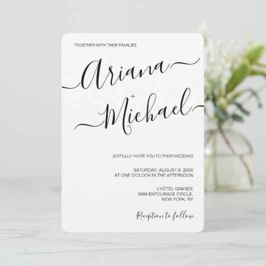 Modern minimalist Wedding Black White Typography Kaart (Staand voorkant)