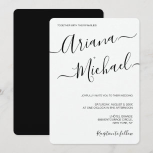 Modern minimalist Wedding Black White Typography Kaart