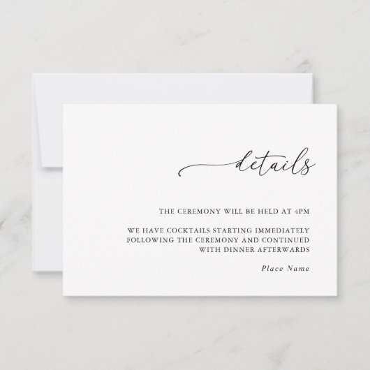 Modern Minimalist Wedding Details Enclosure Card RSVP Kaartje (Voorkant)