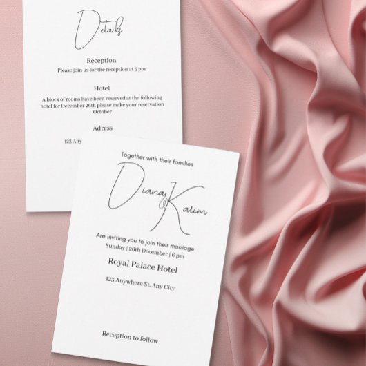Modern Minimalist Wedding Invitation white Kaart