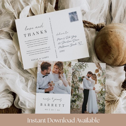 Modern Minimalist Wedding Photo Thank You Postcard Kaart