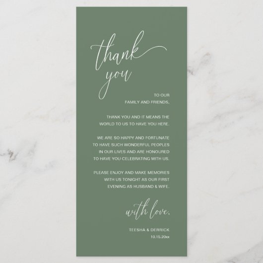 Modern Minimalist Wedding Reception Thank You Card Programmakaart (Voorkant)