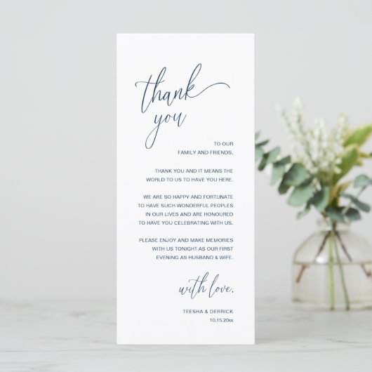 Modern Minimalist Wedding Reception Thank You Card Programmakaart (Staand voorkant)