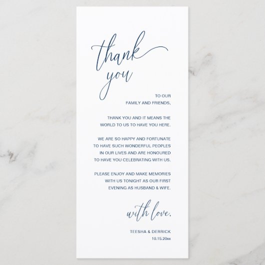 Modern Minimalist Wedding Reception Thank You Card Programmakaart (Voorkant)