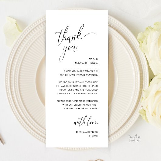 Modern Minimalist Wedding Reception Thank You Card Programmakaart