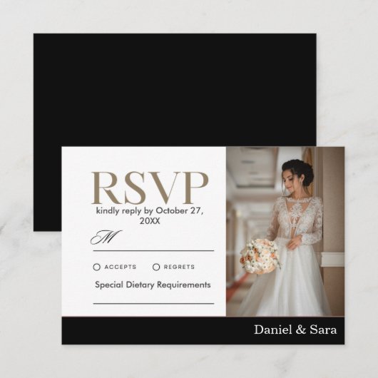 Modern Minimalist Wedding RSVP Card with Photo (Voorkant / Achterkant)