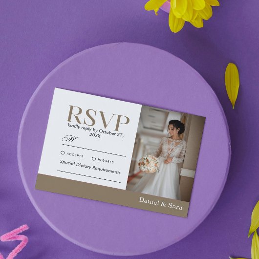Modern Minimalist Wedding RSVP Card with Photo Kaartje