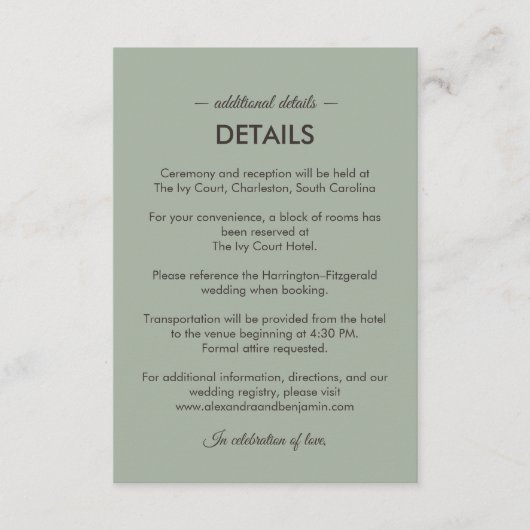 Modern Minimalist Wedding | Sage Green Timeless  Informatiekaartje (Voorkant)