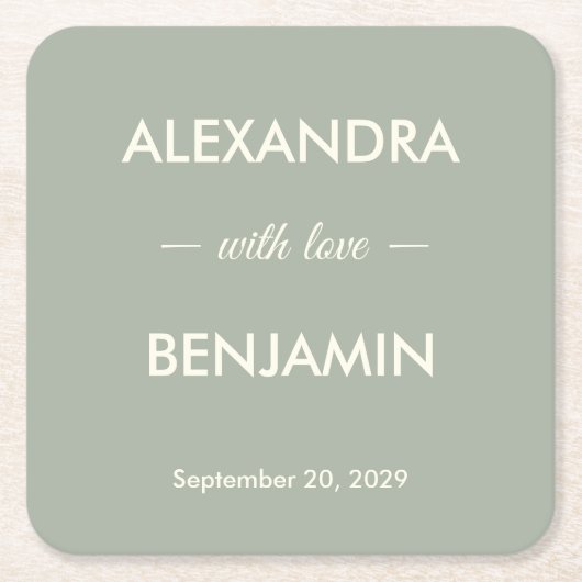 Modern Minimalist Wedding | Sage Green Timeless  Kartonnen Onderzetters (Voorkant)