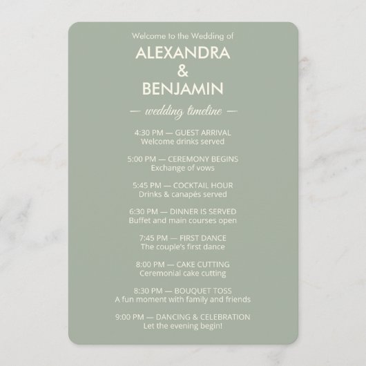 Modern Minimalist Wedding | Sage Green Timeless  Programmakaart (Voorkant)