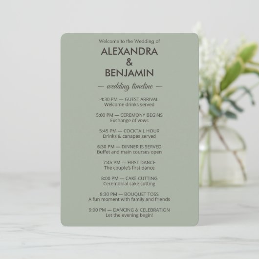 Modern Minimalist Wedding | Sage Green Timeless  Programmakaart (Staand voorkant)