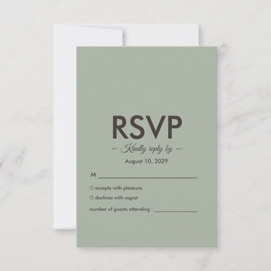 Modern Minimalist Wedding | Sage Green Timeless RSVP Kaartje (Voorkant)