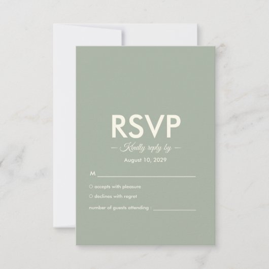 Modern Minimalist Wedding | Sage Green Timeless RSVP Kaartje (Voorkant)