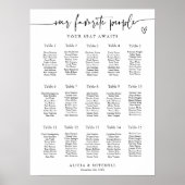 Modern Minimalist Wedding Seating Chart 15 Tables Poster (Voorkant)
