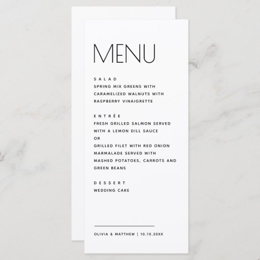 Modern Minimalist Wedding. Simple Clean Typography Menu (Voorkant / Achterkant)