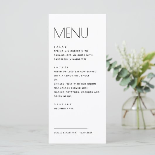 Modern Minimalist Wedding. Simple Clean Typography Menu (Staand voorkant)