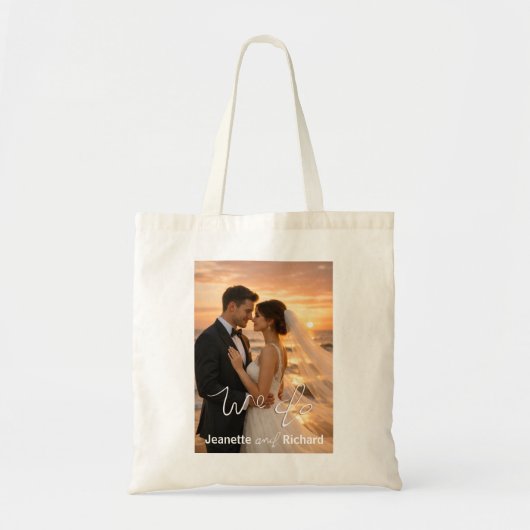 Modern Minimalist Wedding Sunset Beach Photo Tote Bag (Voorkant)