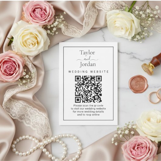 Modern Minimalist Wedding Website QR Code Card  Informatiekaartje