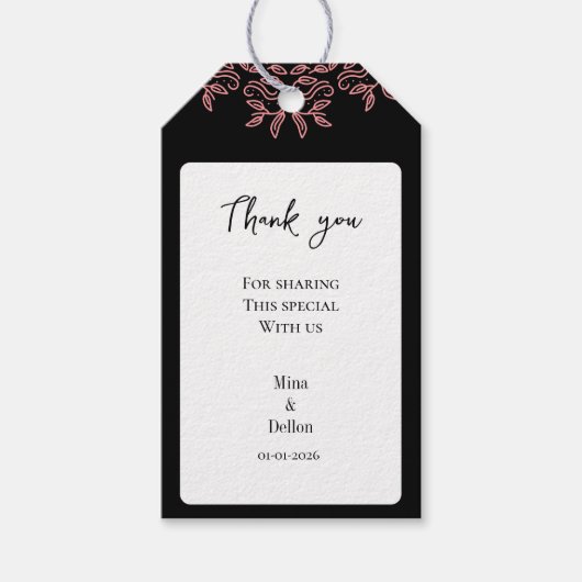 Modern minimalist wedding with flower black gift  cadeaulabel (Voorkant)