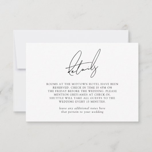 Modern Minimalist & Whimsical Script Details Kaart (Voorkant)